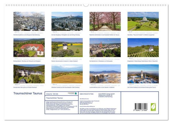 Produktbild: Traumsch&ouml;ner Taunus (hochwertiger Premium Wandkalender 2026 DIN A2 quer), Kunstdruck in Hochglanz