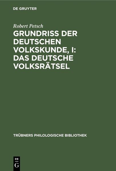 Produktbild: Grundri&szlig; der deutschen Volkskunde, I: Das deutsche Volksr&auml;tsel