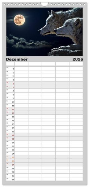 Produktbild: Familienplaner 2026 - W&ouml;lfe. Graue Eminenzen mit 5 Spalten (Wandkalender, 21 x 45 cm) CALVENDO