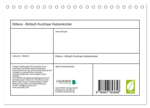 Produktbild: Kittens - Britisch Kurzhaar Katzenkinder (Tischkalender 2026 DIN A5 quer), CALVENDO Monatskalender