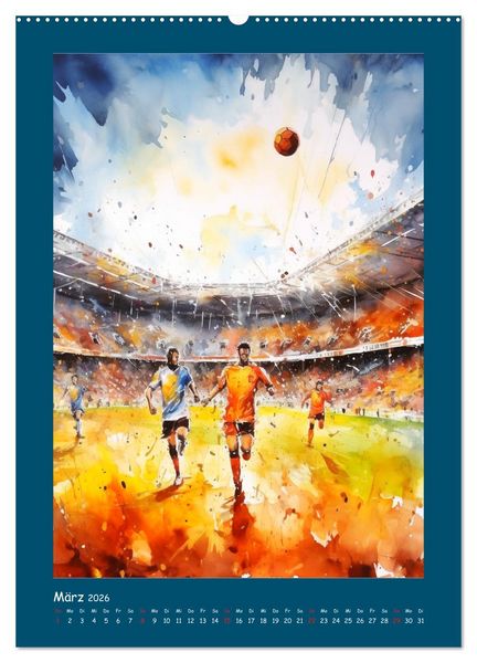 Produktbild: Leidenschaft Fussball. Stadionstimmung im Aquarellstil (Wandkalender 2026 DIN A2 hoch), CALVENDO Monatskalender
