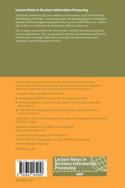 Produktbild: Ontology, Conceptualization and Epistemology for Information Systems, Software Engineering and Service Science