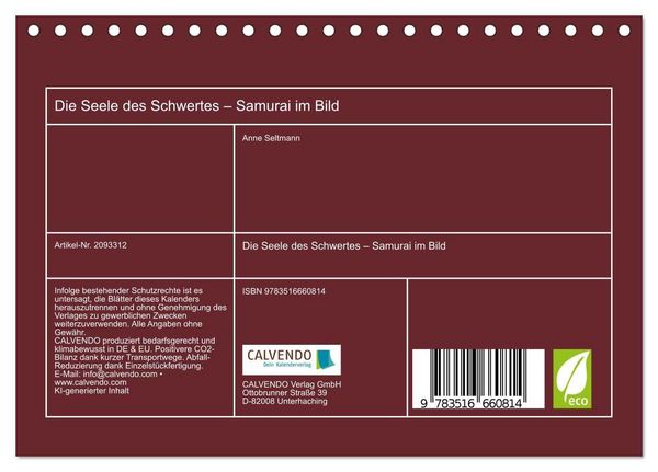 Produktbild: Die Seele des Schwertes &ndash; Samurai im Bild (Tischkalender 2026 DIN A5 quer), CALVENDO Monatskalender