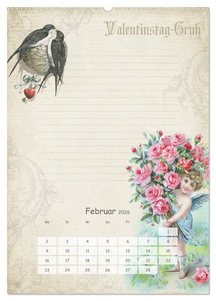 Produktbild: Nostalgie-Jahr, Motive aus alten Poesiealben (hochwertiger Premium Wandkalender 2026 DIN A2 hoch), Kunstdruck in Hochglanz
