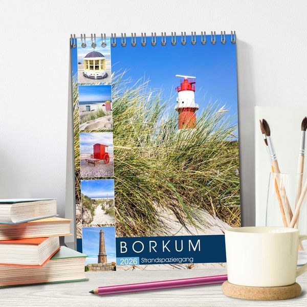 Produktbild: Borkum Strandspaziergang (Tischkalender 2026 DIN A5 hoch), CALVENDO Monatskalender