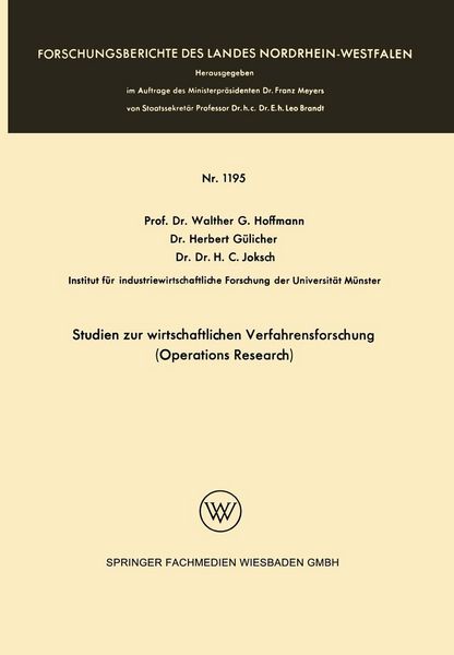 Produktbild: Studien zur wirtschaftlichen Verfahrensforschung (Operations Research)