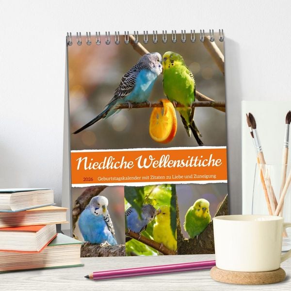 Produktbild: Niedliche Wellensittiche (Tischkalender 2026 DIN A5 hoch), CALVENDO Monatskalender