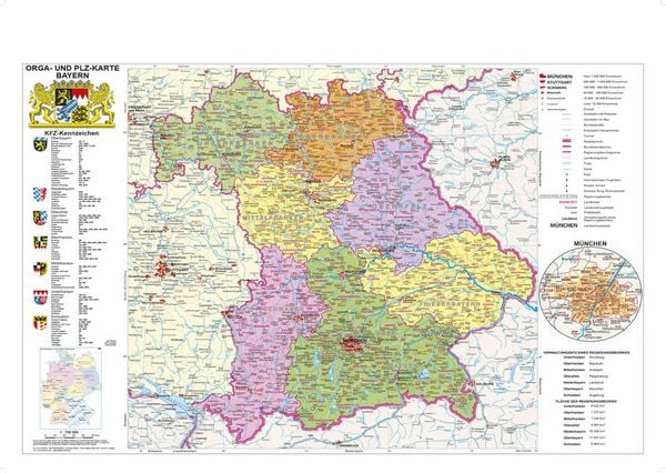 Produktbild: Bayern politisch mit Postleitzahlen