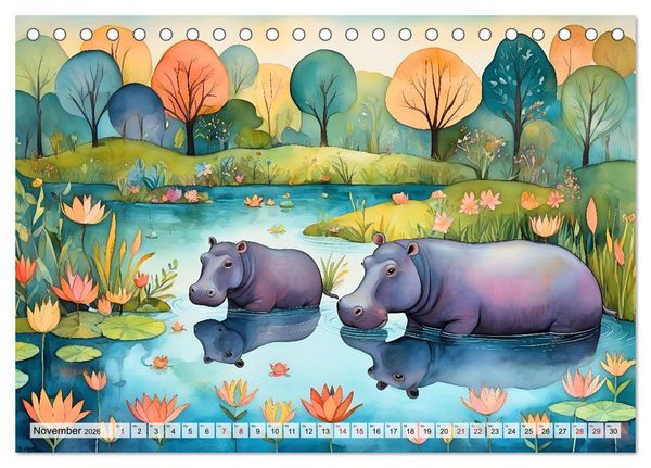 Produktbild: Hippos bekennen Farbe - kunterbunter Nilpferdspa&szlig; (Tischkalender 2026 DIN A5 quer), CALVENDO Monatskalender