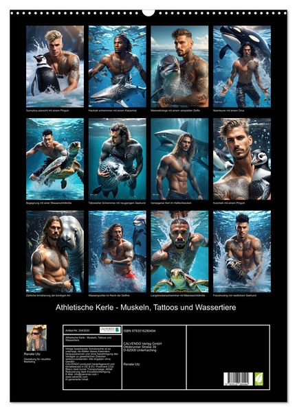 Produktbild: Athletische Kerle - Muskeln, Tattoos und Wassertiere (Wandkalender 2026 DIN A2 hoch), CALVENDO Monatskalender