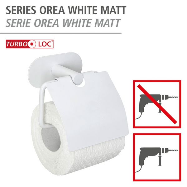 Produktbild: Turbo-Loc&reg; Toilettenpapierhalter mit Deckel Mod. Orea White matt, aus rostfreiem Edelstahl