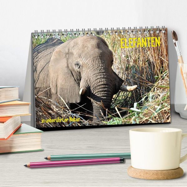 Produktbild: ELEFANTEN IN UNBER&Uuml;HRTER NATUR (Tischkalender 2026 DIN A5 quer), CALVENDO Monatskalender
