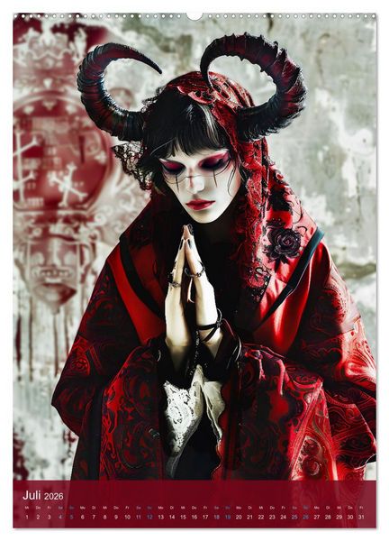 Produktbild: Teuflische Gothics - Gothic, Girls und Hörner (Wandkalender 2026 DIN A2 hoch), CALVENDO Monatskalender