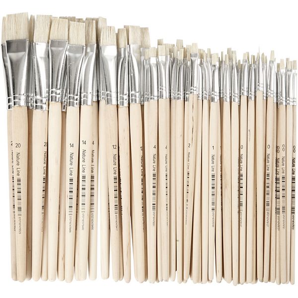 Produktbild: Creativ Company Nature Line Pinsel, Nr. 00+0+1+2+4+12+14+20, L 18-22 cm, B 3-20 mm, Flach, 68 Stk