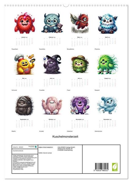 Produktbild: Kuschelmonsterzeit (hochwertiger Premium Wandkalender 2026 DIN A2 hoch), Kunstdruck in Hochglanz