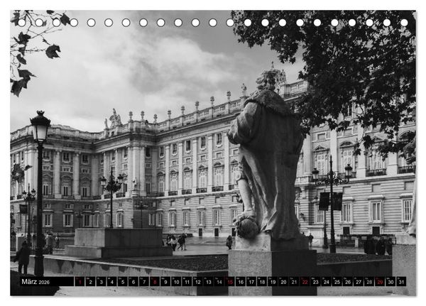 Produktbild: Madrid - Schwarz-Wei&szlig; Impressionen (Tischkalender 2026 DIN A5 quer), CALVENDO Monatskalender