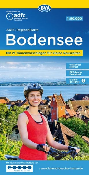 Produktbild: ADFC-Regionalkarte Bodensee, 1:50.000, rei&szlig;- und wetterfest, mit kostenlosem GPS-Download der Touren via BVA-website oder Karten-App
