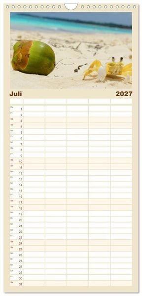 Produktbild: Familienplaner 2027 - Die sch&ouml;nsten Str&auml;nde Karibik mit 5 Spalten (Wandkalender, 21 x 45 cm) CALVENDO
