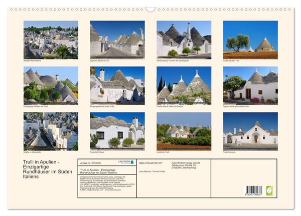 Produktbild: Trulli in Apulien - Einzigartige Rundh&auml;user im S&uuml;den Italiens (Wandkalender 2026 DIN A2 quer), CALVENDO Monatskalender