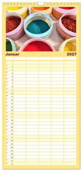 Produktbild: Familienplaner 2027 - Atelierimpressionen - Des K&uuml;nstlers Handwerkzeug im Portrait mit 5 Spalten (Wandkalender, 21 x 45 cm) CALVENDO