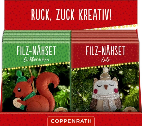 Filz-Nähset Weihnachts-Anhänger 'Eule/Eichhörnchen', sort.