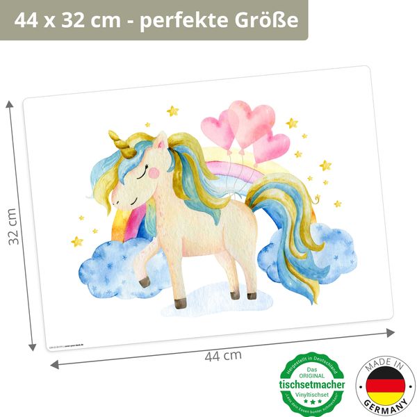Produktbild: Tischsetmacher Tischset f&uuml;r Kinder Einhorn in den Wolken, aus hochwertigem Vinyl , 44 x 32 cm