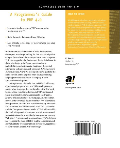 Produktbild: A Programmer's Introduction to PHP 4.0