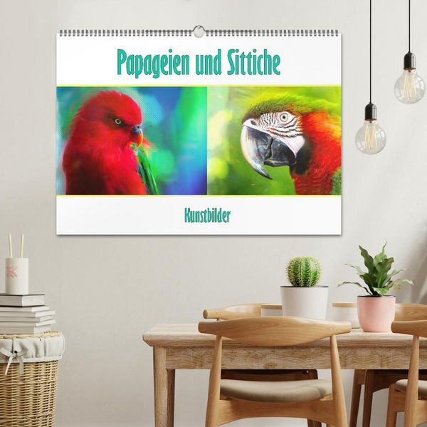 Produktbild: Papageien und Sittiche - Kunstbilder (Wandkalender 2026 DIN A2 quer), CALVENDO Monatskalender