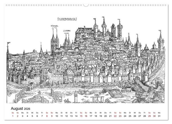 Produktbild: Schedelsche Weltchronik Deutsche St&auml;dte 1493 (Wandkalender 2026 DIN A2 quer), CALVENDO Monatskalender