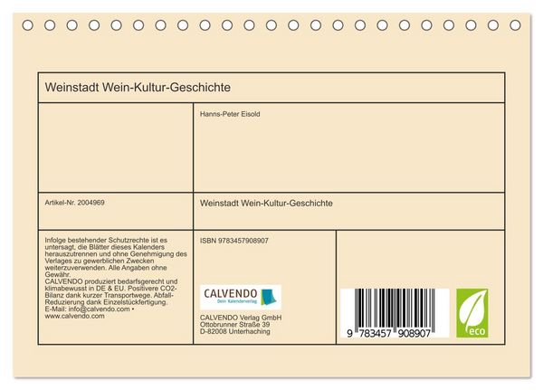 Produktbild: Weinstadt Wein-Kultur-Geschichte (Tischkalender 2026 DIN A5 quer), CALVENDO Monatskalender