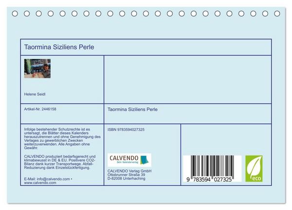 Produktbild: Taormina Siziliens Perle (Tischkalender 2027 DIN A5 quer), CALVENDO Monatskalender
