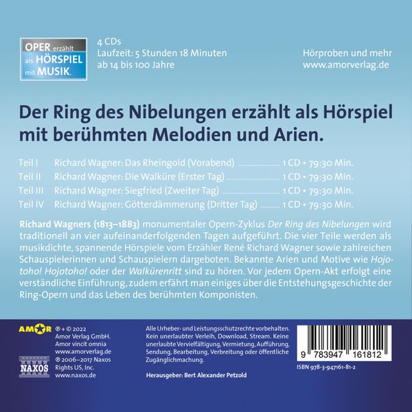 Produktbild: Der Ring des Nibelungen &ndash; Oper erz&auml;hlt als H&ouml;rspiel mit Musik (4 CD-Box)