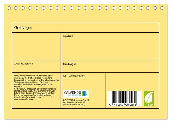 Produktbild: Greifv&ouml;gel (Tischkalender 2026 DIN A5 quer), CALVENDO Monatskalender