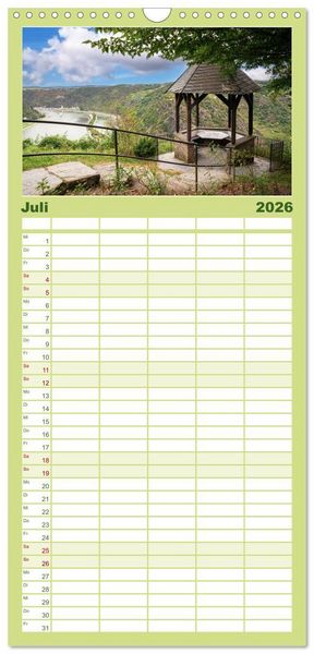 Produktbild: Familienplaner 2026 - Unterwegs - Rhein-Burgen-Weg mit 5 Spalten (Wandkalender, 21 x 45 cm) CALVENDO
