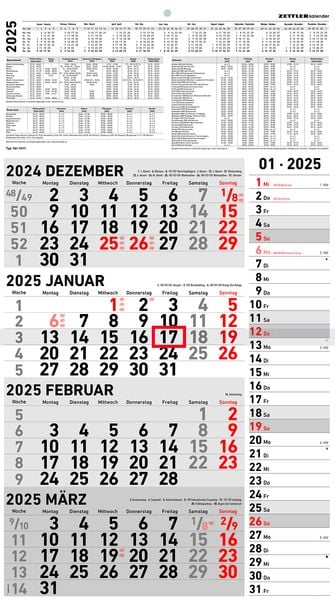 4-Monatskalender Kombi 2025 - Büro-Kalender 33x45 cm (geöffnet) - mit Datumsschieber - Zettler - 961-0011