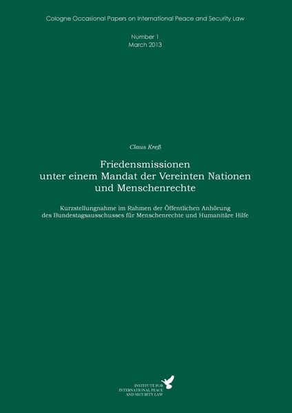 Produktbild: Friedensmissionen unter einem Mandat der Vereinten Nationen und Menschenrechte