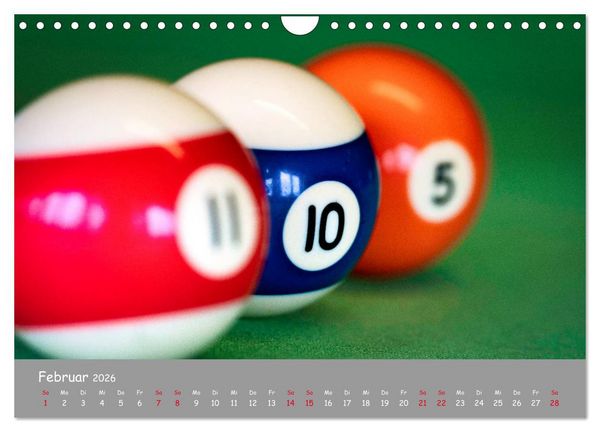 Produktbild: Freizeit Billard - Queue, Kugeln, Kreide und Tisch (Wandkalender 2026 DIN A4 quer), CALVENDO Monatskalender