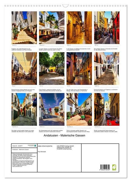 Produktbild: Andalusien - Malerische Gassen (Wandkalender 2026 DIN A2 hoch), CALVENDO Monatskalender