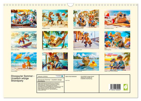 Produktbild: Dinosaurier Sommer - Urzeitlich witzige Strandparty (Wandkalender 2026 DIN A3 quer), CALVENDO Monatskalender