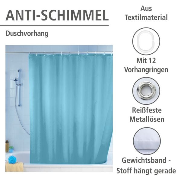 Produktbild: Anti-Schimmel Duschvorhang Uni Light Blue, Textil (Polyester), 180 x 200 cm, waschbar