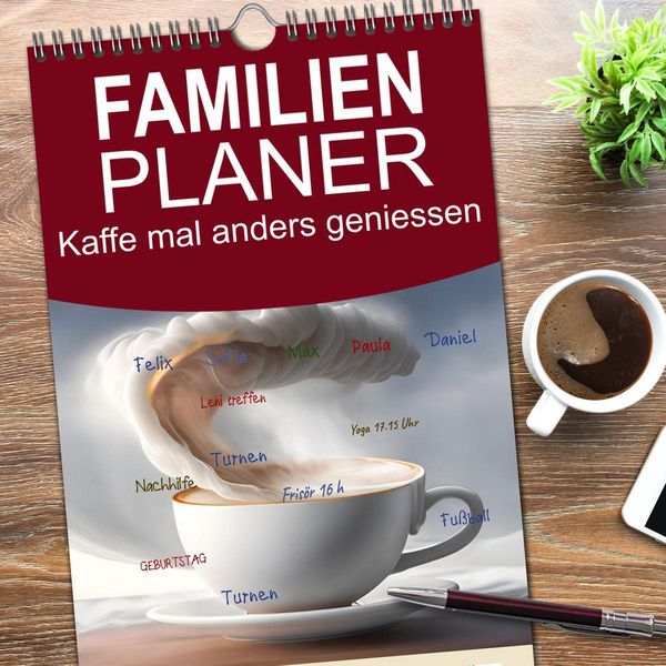 Produktbild: Familienplaner 2026 - Kaffe mal anders geniessen mit 5 Spalten (Wandkalender, 21 x 45 cm) CALVENDO