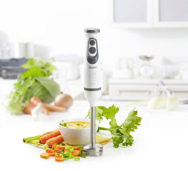 Produktbild: DOMO DO1089M Stabmixer 600 W mit Messbecher, Mixstab f&uuml;r Suppen, Schneebesenaufsatz, mit Zerkleinereraufsatz Wei&szlig;