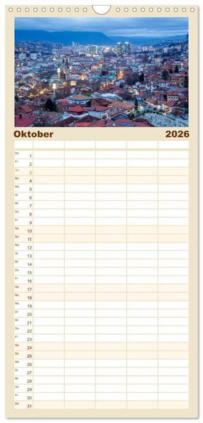 Produktbild: Familienplaner 2026 - Sarajevo - Vielf&auml;ltige Hauptstadt von Bosnien und Herzegowina mit 5 Spalten (Wandkalender, 21 x 45 cm) CALVENDO