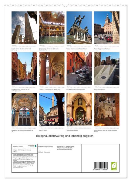 Produktbild: Bologna, altehrw&uuml;rdig und lebendig zugleich (hochwertiger Premium Wandkalender 2026 DIN A2 hoch), Kunstdruck in Hochglanz
