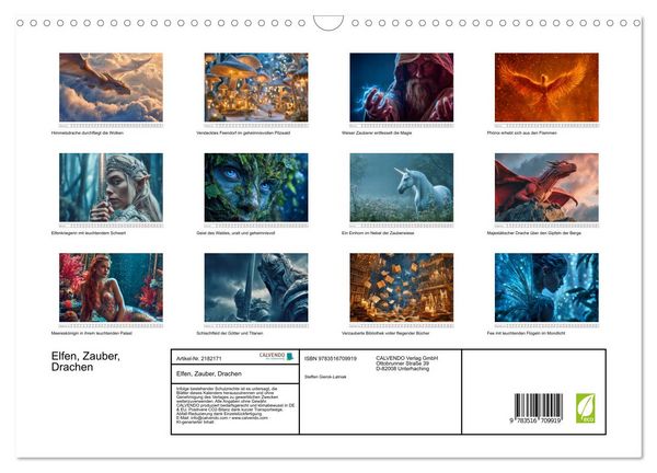 Produktbild: Elfen, Zauber, Drachen (Wandkalender 2026 DIN A3 quer), CALVENDO Monatskalender