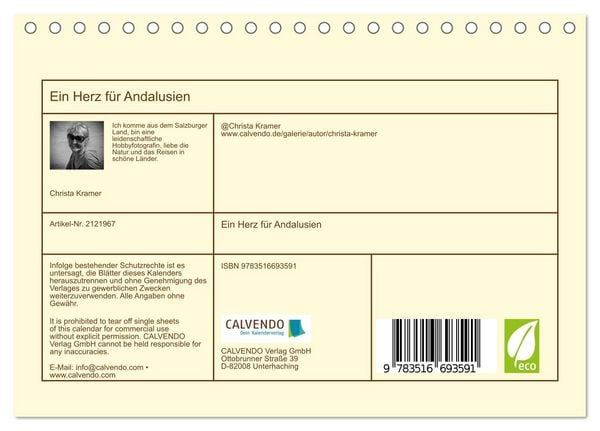 Produktbild: Ein Herz f&uuml;r Andalusien (Tischkalender 2026 DIN A5 quer), CALVENDO Monatskalender