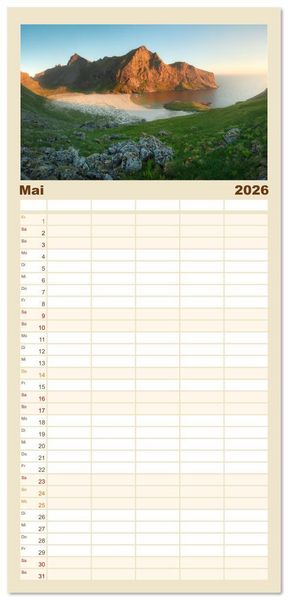 Produktbild: Familienplaner 2026 - Farben der Lofoten - Jahreszeiten jenseits des Polarkreises mit 5 Spalten (Wandkalender, 21 x 45 cm) CALVENDO