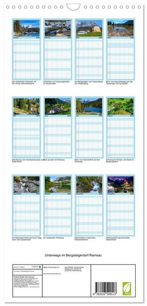 Produktbild: Familienplaner 2026 - Unterwegs im Bergsteigerdorf Ramsau mit 5 Spalten (Wandkalender, 21 x 45 cm) CALVENDO