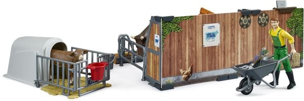 Produktbild: bruder Kuh- und K&auml;lberstall mit Landwirt Fertigmodell Landwirtschafts Modell