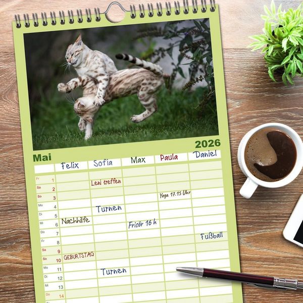 Produktbild: Familienplaner 2026 - Bengalen Outdoor und Action mit 5 Spalten (Wandkalender, 21 x 45 cm) CALVENDO